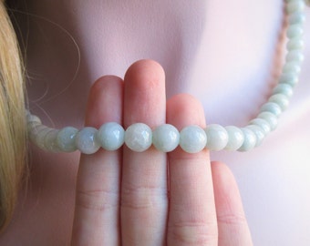 Véritable collier de perles rondes en jade birman Fei Cui