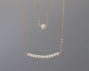 Collier simple de barre de perle et de perle, colliers de superposition, bijoux de demoiselle d’honneur, bijoux de mariée
