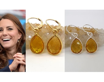 Inspired by The Smile of Kate, Citrine Earrings in Sterling silver, 14K Gold Filled, 14k Rose Gold Filled, November Birthstone
