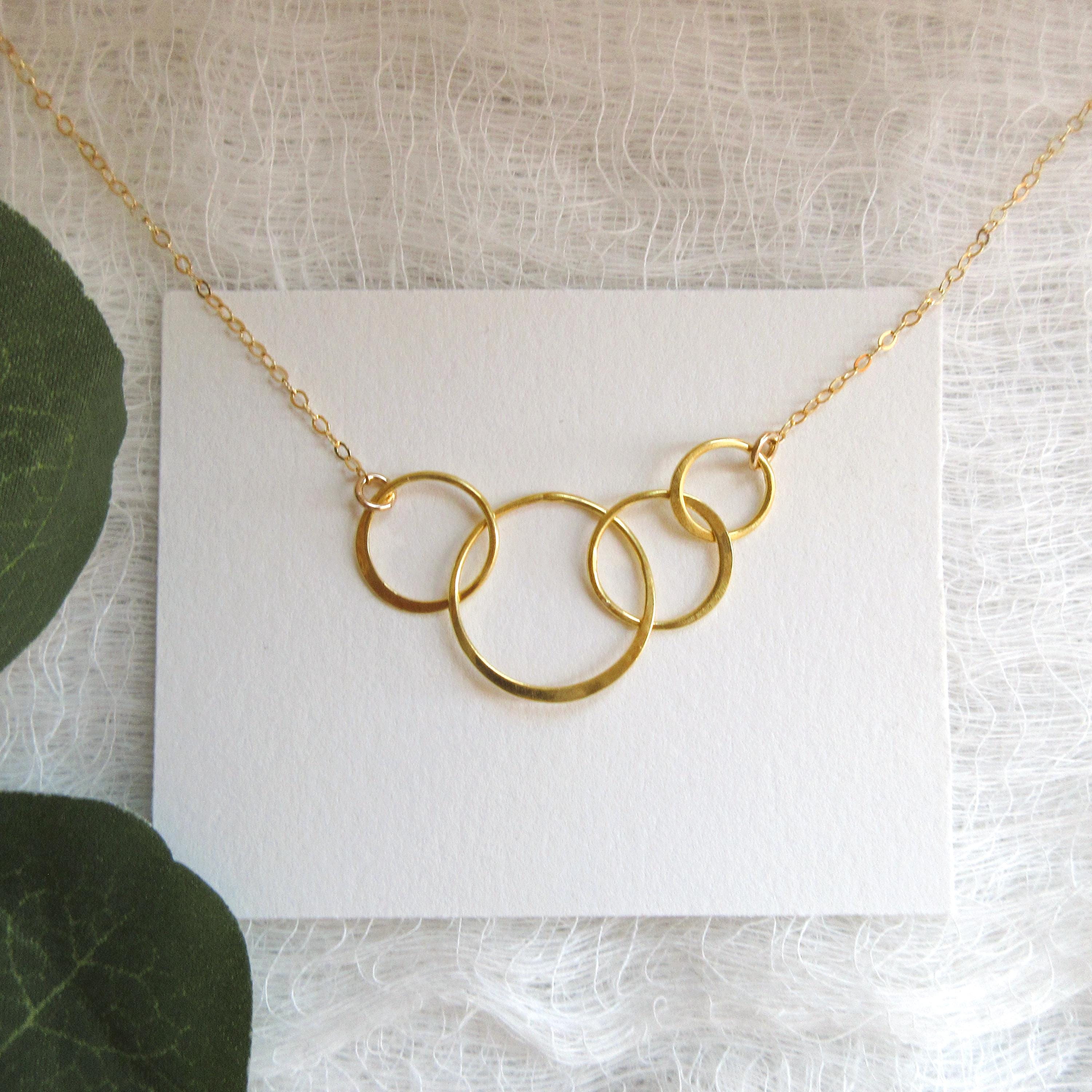 4 Interlocking Rings Necklace, 4 Circles Necklace, 4 Rings 18K Gold ...