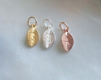 Add a Charm Initial, Sterling silver Tiny Dainty 3D Initial Leaf Charm, Small Little Minimal Alphabet Letter Personalized Charm