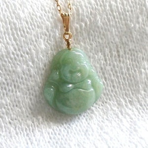 Lucky Buddha, Jade Buddha Necklace Grade A Jadeite-Jade Laughing Buddha 14K Gold Filled Necklace, Sterling Silver Real Jade Buddha Necklace