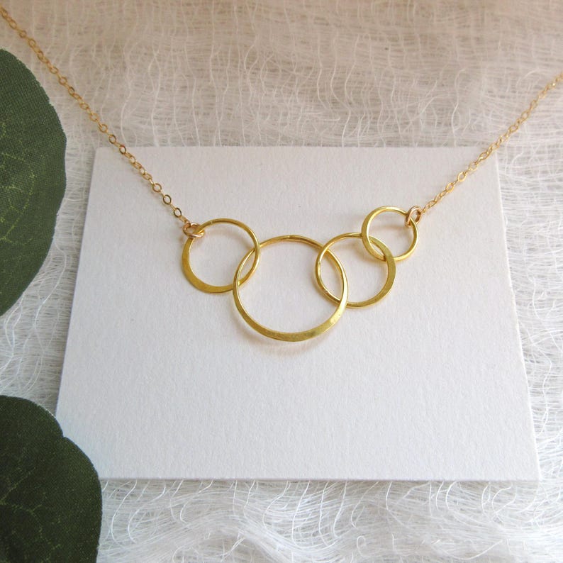 4 Interlocking Rings Necklace, 4 Circles Necklace, 4 Rings 18K Gold ...
