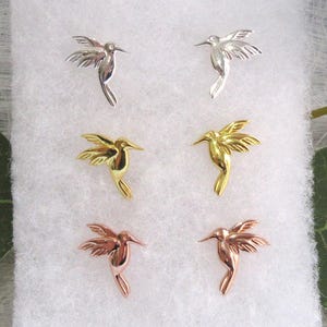 Dainty and Tiny Hummingbird Stud Earrings, 18k Gold, Rose Gold, 925 Sterling Silver Earrings, Joy and Happiness Earring, Bird Earrings