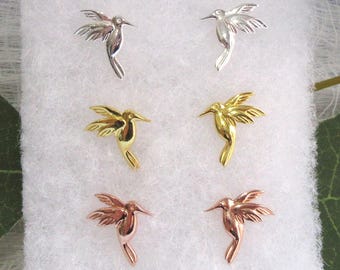 Dainty and Tiny Hummingbird Stud Earrings, 18k Gold, Rose Gold, 925 Sterling Silver Earrings, Joy and Happiness Earring, Bird Earrings