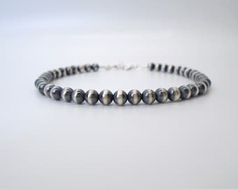 4mm Navajo Pearl Bracelet, 925 Sterling Silver Minimal Jewelry, Unique Gift