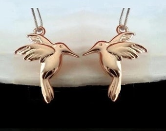 Tiny SideWay Sterling Rose gold Hummingbird Necklace Charm with 4mm ring