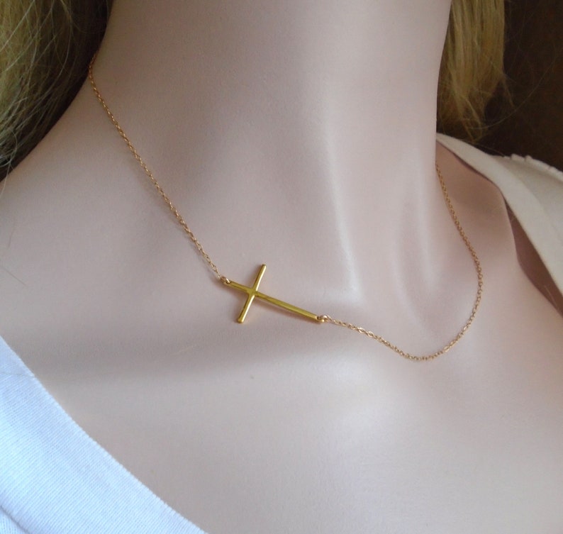Skinny Sideway Cross Necklace Long Skinny Cross Necklace Etsy