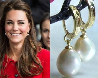 Inspired by The Smile of Kate, Real Pearl Hoop Earrings in Sterling silver and 18K Gold