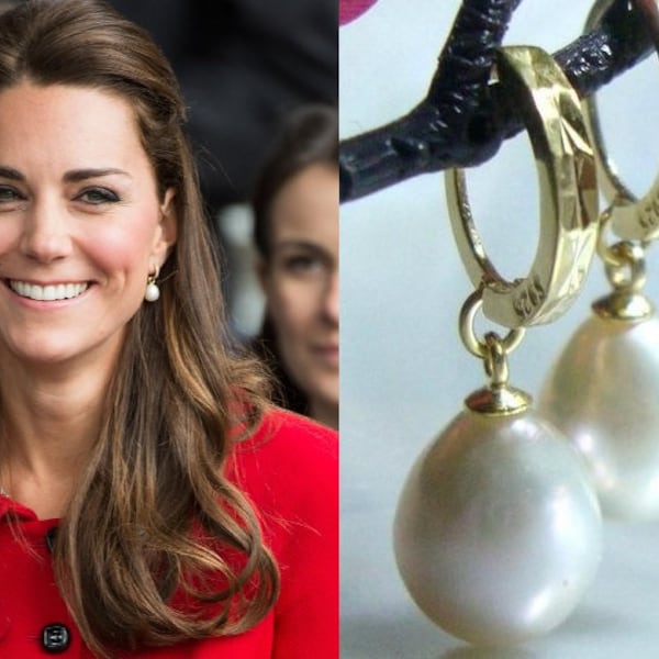 Inspirées du sourire de Kate, boucles d'oreilles créoles en perles véritables en argent sterling et or 18 carats