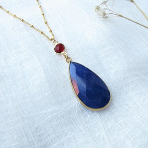 Collier saphirs bleus rempli d&#39;or 14 carats, collier saphirs grenat rempli d&#39;or 14 carats