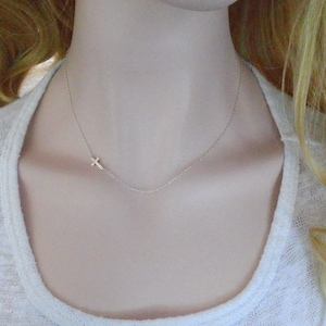 Tiny Sideways Cross Necklace / Tiny Sideways Cross Necklace  / Delicate Tiny 14K Gold Filled / Sterling Silver Cross Necklace