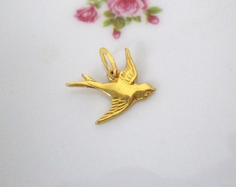 Happy Flying Sparrow Swallow Charm, Sterling Silver Bird Charm, Gold Rose Gold Bird Charm, Freedom Charm