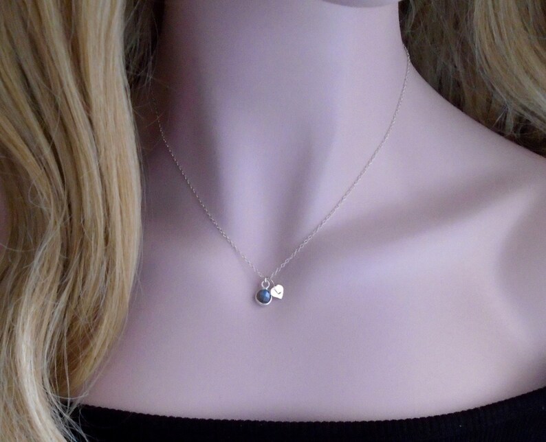 Gift for Her Sterling Silver 14K Gold Dainty Necklace Personalized Tiny Birthstone and Small Heart with Initial Necklace