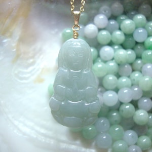 Grade A Burma Jadeite-Jade Kuan Shih Yin Guan Yin 14K Gold Filled Necklace, Sterling Silver Guan Yin Necklace