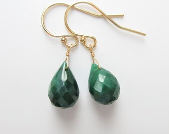 Dainty Natural Teardrop Emerald Earrings, 14k Gold Filled, 925 Sterling Silver Earrings, Green Water Drop Earrings, May Birthstone