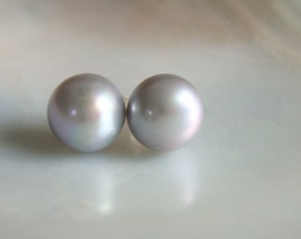 Orecchini A Bottone In Argento 925 Con Perle D'Acqua Dolce Naturali 7-8 Mm, Colori Bianco/Grigio/Nero/Viola, Gioiello Elegante Donna
