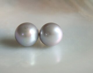Orecchini A Bottone In Argento 925 Con Perle D'Acqua Dolce Naturali 7-8 Mm, Colori Bianco/Grigio/Nero/Viola, Gioiello Elegante Donna