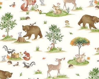 Rustic Woodland Fabric in Earthy Tones for Sewing Projects, Baby Boy Nursery Fabric