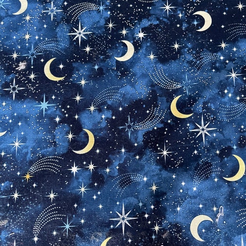Moon and Star Fabric Cotton Fabric Celestial Fabric Night Etsy