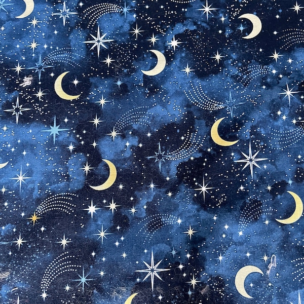 Moon and star fabric, cotton fabric, celestial fabric, night sky fabric, night sky fabric, star moon fabric