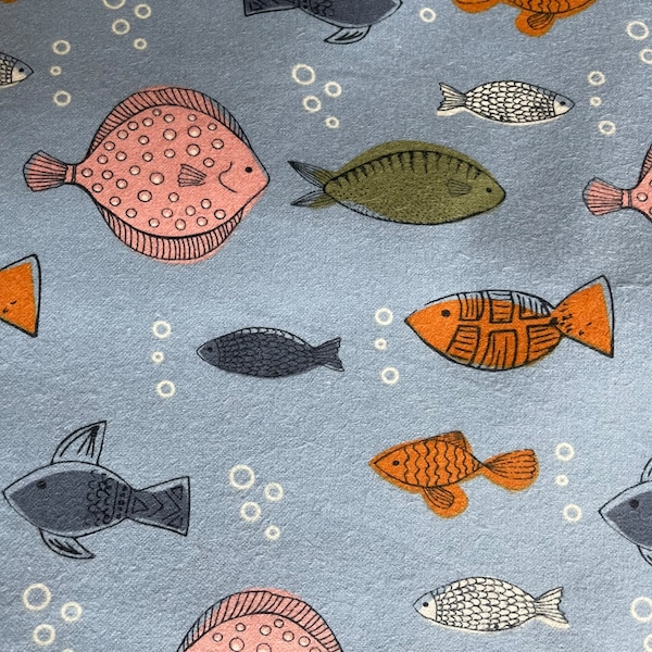 Salmon Fish Cotton Flannel Fabric, Novelty Fabric, Fish Fabric, Soft Flannel Fabric for Boys