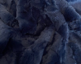 Luxurious Navy Blue Minky Fabric by the Yard - Ideal for DIY Projects