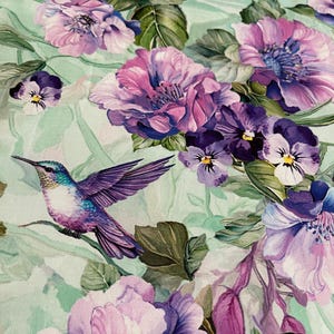 Floral Hummingbird Cotton Fabric, High-Quality Cotton Fabric for Quilting, Sewing, and Crafting.  Nature-Inspired Hummingbird Print