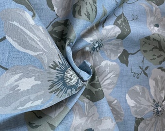 Hibiscus Light Blue Floral Decorating Fabric, Draperies, Curtains, Pillows, etc.  Nice thick fabric with a linen look without the wrinkles.