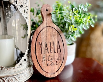 Yalla Lets Eat Engraved. Ramadan Eid Table Decor Small Cutting Board - Countertop Islamic decor - Eid gift ramadan gift mothers Day