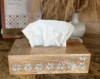 Taschentuchbox-Überzug aus Mangoholz, Perlmutt-Tartreez-Intarsien, palästinensisches Dekor, luxuriöser Taschentuchhalter aus Holz, orientalische Wohnaccessoires