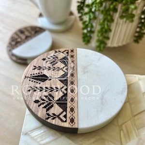 Tatreez Engraved Coasters Set of 4 Palestinian Home Decor