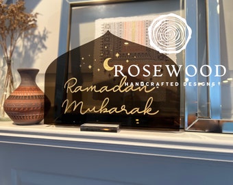 Engraved Ramadan Mubarak Table Sign Translucent Gold Ramadan Decor