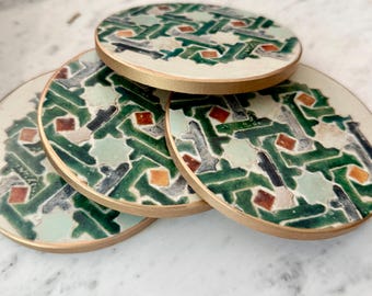 Mosaik-Keramik-Untersetzer-Set, antikes Fliesenbild-Design, handgefertigte Untersetzer, Housewarminggeschenk, nahöstliches Dekor
