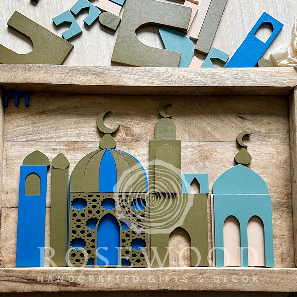 Build-A-Masjid Montessori Toy - Tangram Puzzle - Creative Muslim Kid - Eid Ramadan Islamic Gift TRAY NOT INCLUDED