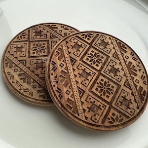 Tatreez Engraved Acacia Coasters Set of 4 Palestinian Home Decor