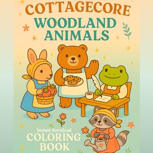Druckbares Tier Malbuch - Cottagecore Printables, süße Vintage Tiere, Waldtiere, Malbuch für Kinder und Erwachsene