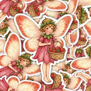 Strawberry Fairy Sticker, Cute Fairy Vinyl Sticker, Cottagecore, Fairycore Decal, Strawberry Aesthetic, Whimsical Laptop Sticker
