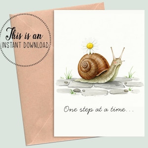 Druckbare Ermutigungskarte als digitaler Download – Schnecken mit Gänseblümchen in Wasserfarbe – You’re Doing Great – Self Care Greeting Card