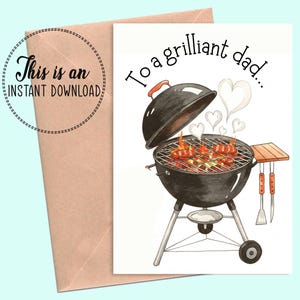 Grilliant Dad Card digitale download | Afdrukbare barbecuekaart voor Vaderdag | Grillmaster vader cadeau
