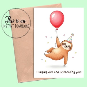 Printable Sloth Birthday Card | Cute Sloth Birthday Greeting | Instant Digital Download