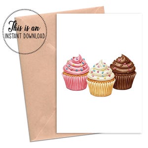 Cupcake Trio Birthday Card – Cute Pastel Cupcakes – Handmade Greeting Card for Friend, Her, Him, or Kids