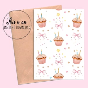 Cupcake Birthday Card – Cute Pastel Cupcake Card – Handmade Greeting Card for Friend, Her, Him, or Kids