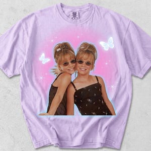 Mary Kate and Ashley Y2K T-shirt, Adult Unisex Orchid