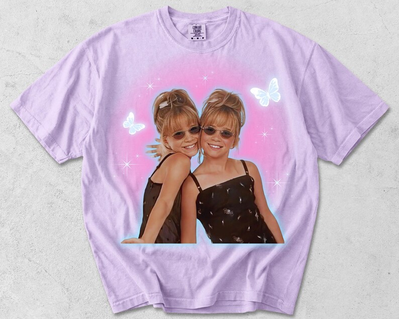 Mary Kate and Ashley Y2K T-shirt, Adult Unisex Orchid