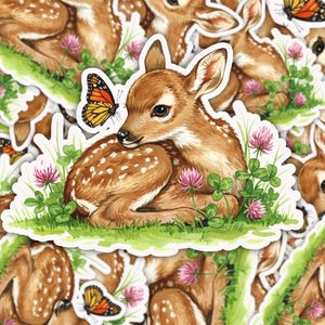 Cottagecore Deer Sticker with Butterfly, Whimsical Forest Animal Vinyl Sticker, Cute Deer Decal for Laptop, Journal, Scrapbook, Gifts