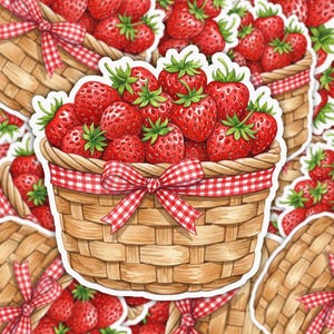 Cottagecore Strawberry Sticker, Cute Fruit Vinyl Sticker, Whimsical Strawberry Decal for Laptop, Water Bottle, Journal, Scrapbook