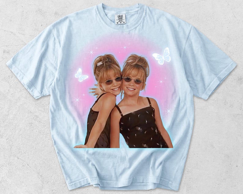 Mary Kate and Ashley Y2K T-shirt, Adult Unisex Chambray