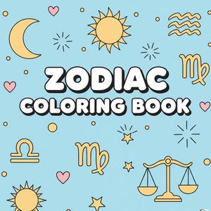 Printable Zodiac Coloring Book – 12 Page Astrology Sign PDF | Celestial Horoscope Art for Adults & Kids | Digital Zodiac Coloring Pages
