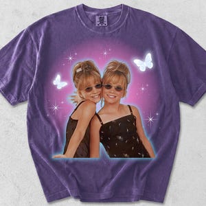 Mary Kate and Ashley Y2K T-shirt, Adult Unisex Grape